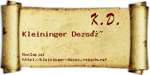 Kleininger Dezső névjegykártya